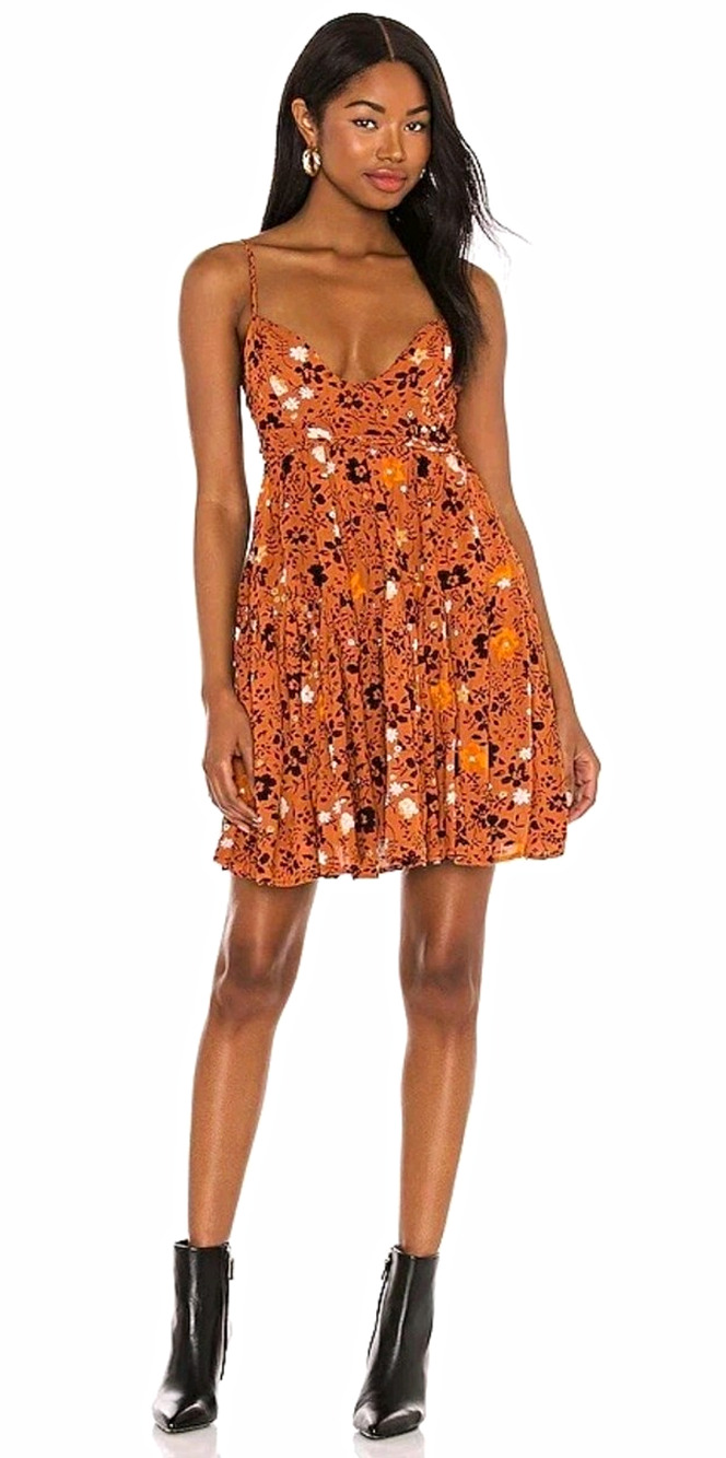 Free People x Revolve Kaley Boho Mini Dress Copper Floral Combo Size 12
